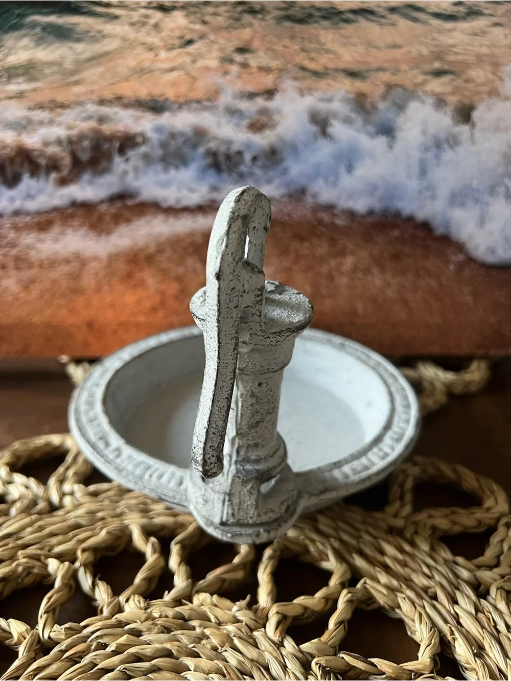 Vintage-Style White Cast Iron Soap Dish with Pump Accent